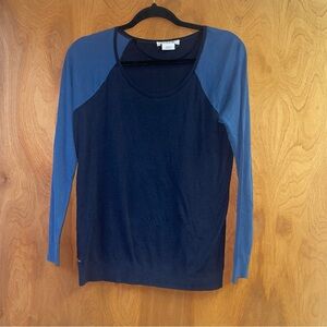 Vintage Lacoste Women's Blue Colorblock Long Sleeve knit Top 38 Medium Lyocell
